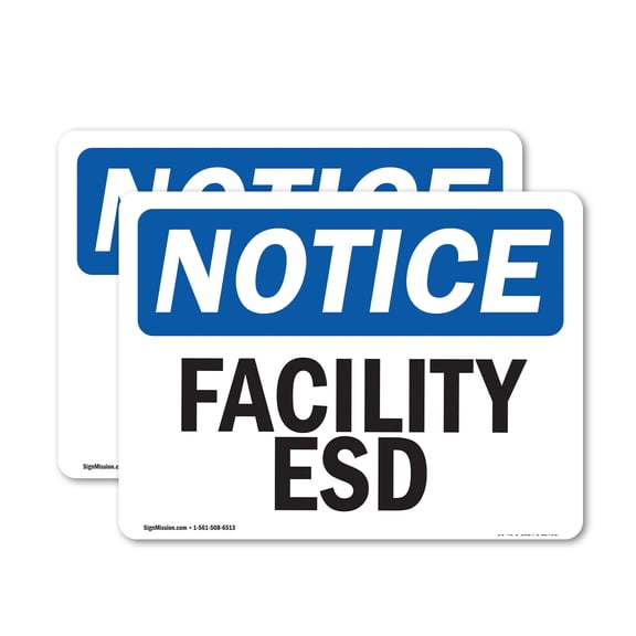 (2 Pack) Facility ESD OSHA Notice Sign 5 Inch X 3.5 Inch Vinyl Label Decal Sticker Weather Resistant, UV Protected for Workplace, Business, and Construction Site, Made in the USA