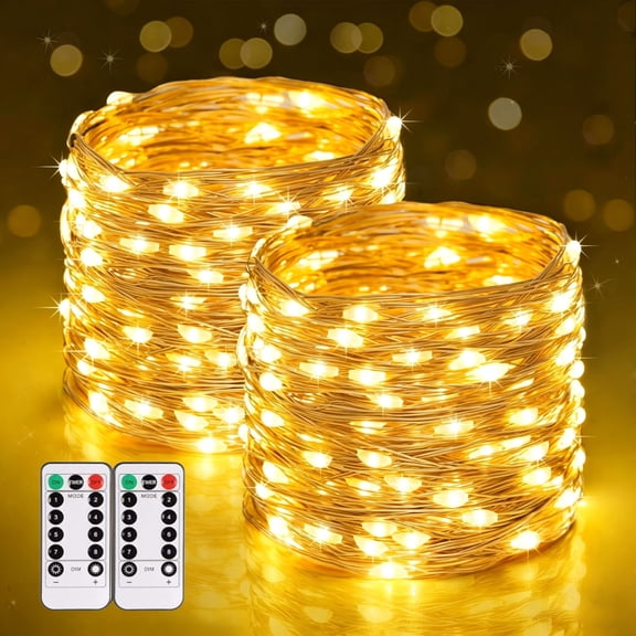 2 Pack Fairy Lights Battery Operated with Remote, Total 132ft 400 LED String Lights, 8 Modes Battery Powered Twinkle Lights for Bedroom Indoor Outdoor Patio Tree Christmas Decor, Warm White