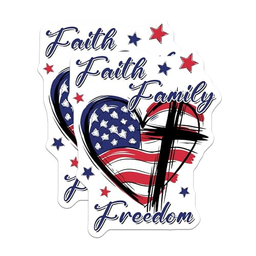 (2 Pack) Faith Family Freedom Magnets Magnets - American Flag Heart - Christian Patriotic Cross Magnet - 5" On Longest Side - Made in USA - Sticks to Refrigerators & Metal Surfaces - MAG8372