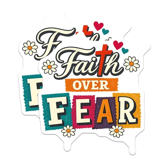 (2 Pack) Faith Over Fear Magnets - Christian Cross Decor - Inspirational Religious Quote - Boho Daisy Fridge Magnet - 5 Inches On Longest Side - Thick Durable Magnet - Made in USA - MAG21766