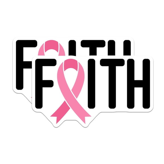 (2 Pack) Faith Pink Ribbon Stickers - Breast Cancer Awareness Decals - Hope Strength Warrior Support - 5" On Longest Side - Sticks to Smooth Flat Surfaces - Made in USA - BMCS20703