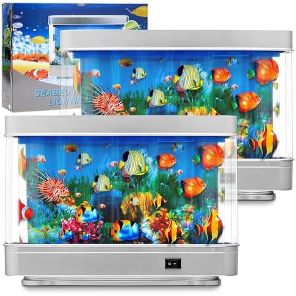 2 Pack Fake Fish Tank with Moving Fish, Decorative Aquarium Lamp, Artificial Tropical Marine Tank, Sensory LED Mood Light, Virtual Motion Lamp Night Light and Fun Gifts$$Tools & Hardware Other