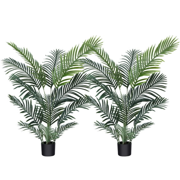 2 Pack Fake Majesty Palm Plant 4 Feet Artificial Majestic Palm Faux Ravenea Rivularis in Pot for Indoor Outdoor Home Office Store, Great Housewarming Gift