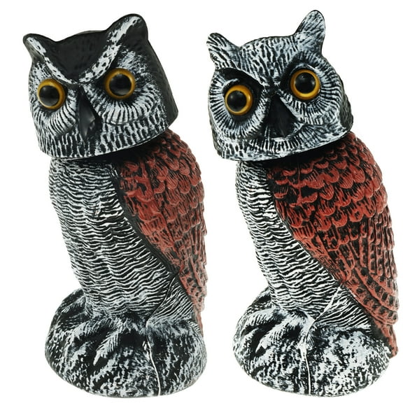 2 Pack Fake Owl Decoys Motion Activated Owl Scarecrow with Shaking Head Simulation Owl Bird Deterrent Realistic Owl Statue to Frighten Birds for Outdoor Garden Yard Farm Orchard
