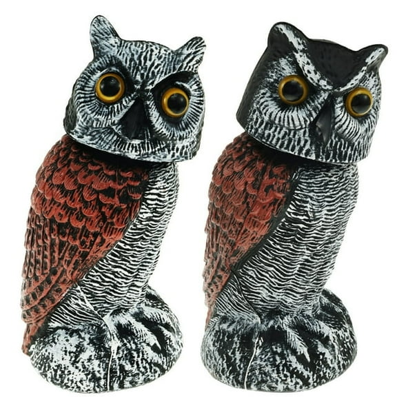 2 Pack Fake Owl Decoys Motion Activated Owl Scarecrow with Shaking Head Simulation Owl Bird Deterrent Realistic Owl Statue to Frighten Birds for Outdoor Garden Yard Farm Orchard