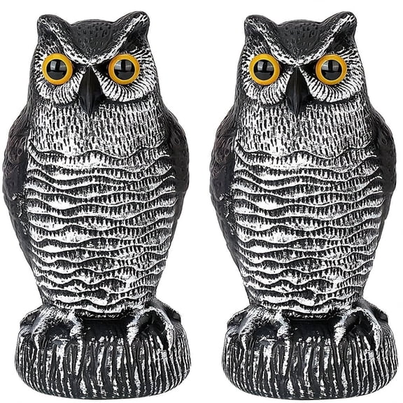 2-Pack Fake Owl Decoys to Scare Birds Away, Plastic Statues of Natural Predators, Pest Repellents for Gardens and Patios