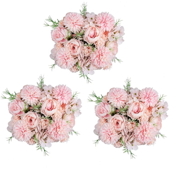 2 Pack Fake Peony Silk Hydrangea Bouquet Decor, Plastic Carnations Daisy Realistic Flower Arrangements Wedding Decoration Table Centerpieces Decor (Pink)