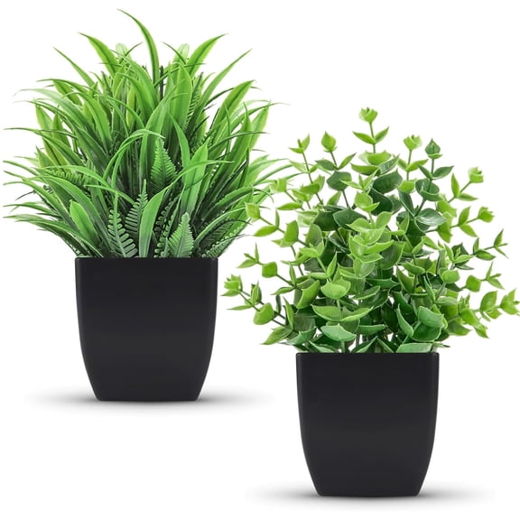 Artificial Plants in Black Bathroom Decor Pots 2 Count