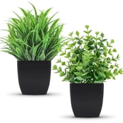 2 Pack Fake Plants Small Artificial Potted Plants Faux Plants Black Bathroom Accessories for Home Office Desk Bathroom Decor Indoor