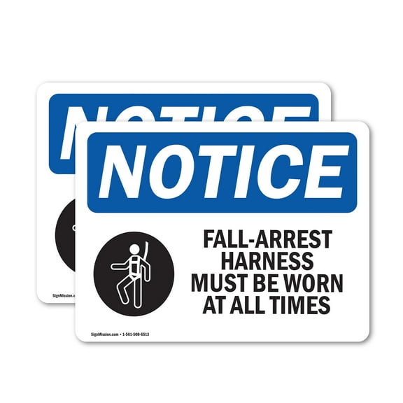 (2 Pack) Fall-Arrest Harness Must Be Sign