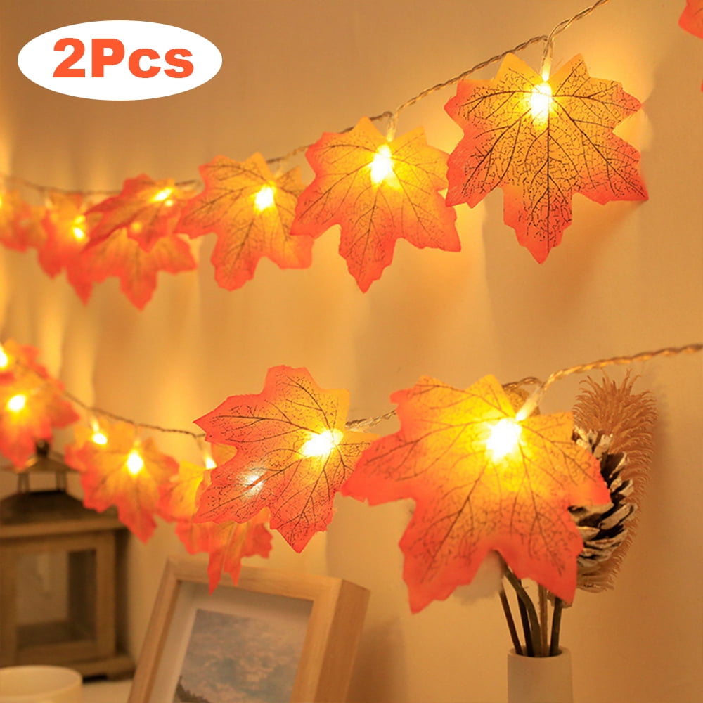 2 Pack Fall Decor Maple Leaf String Lights Battery Operated Christmas