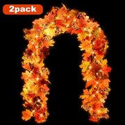 simeccom 2 Pack Fall Garland Maple Leaf with LED String Light, 5.9Ft Hanging Vine Garland Artificial Autumn Maple Foliage Garland Thanksgiving Decor for Home Fireplace Party