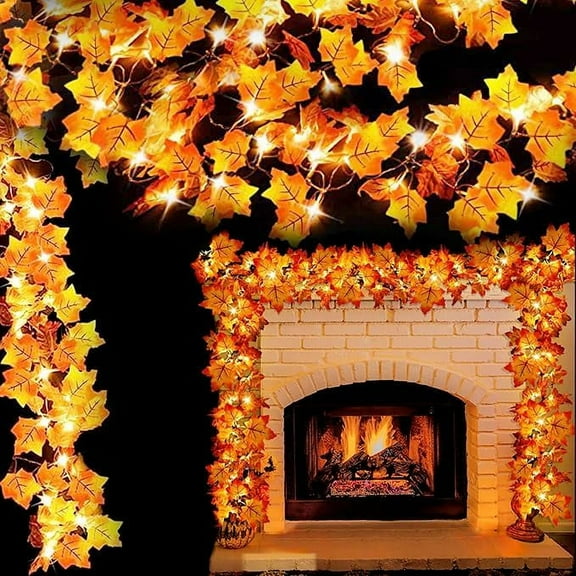 2 Pack Fall Decor Maple Leaves String Lights Battery Operated, 10ft 30 LED Fall Thanksgiving Halloweens Decorations for Home,Fall Garland with Lights for Indoor Outdoor Party Autumn Harvest Decor