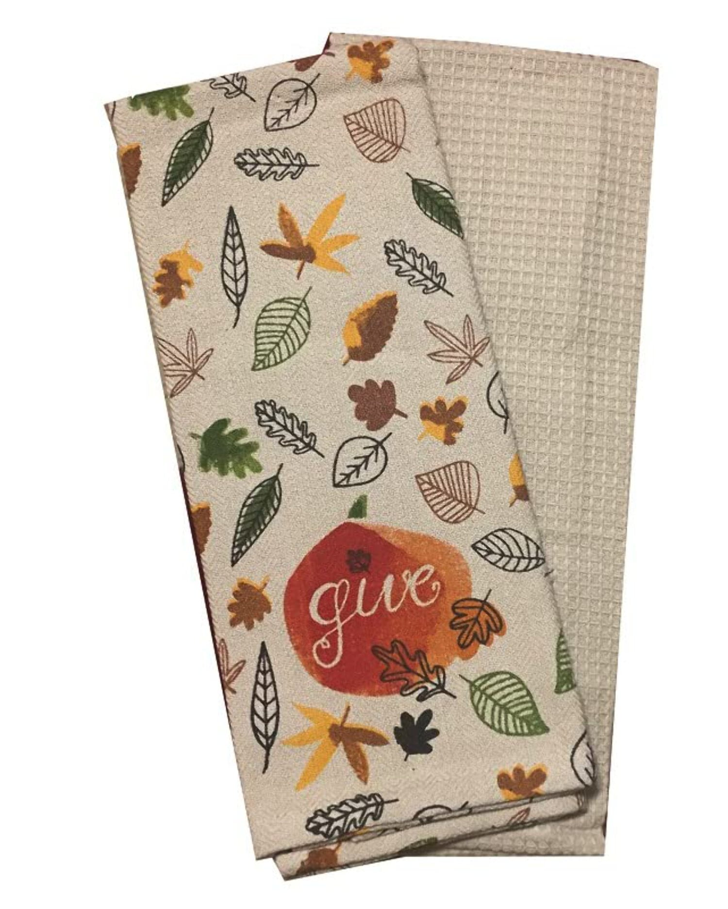 2 Pack, Fall Design with Leaf Sentiment Give 100% Cotton Kitchen Towels ...
