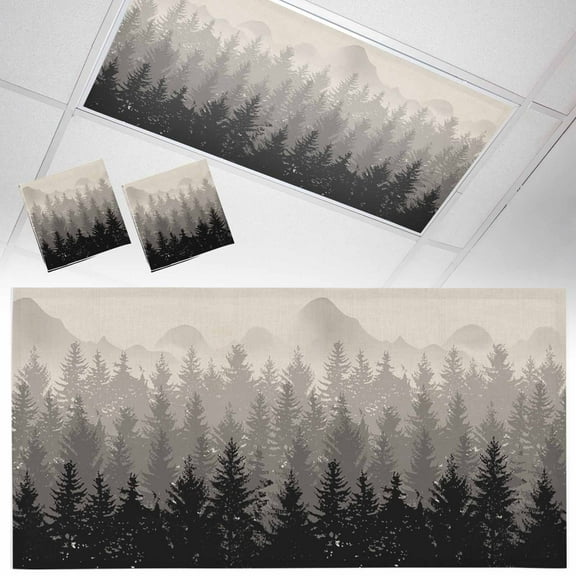 2 Pack Fall Forest Fluorescent Light Covers for Ceiling Lights Silhouette Black Geay Art Oil Painting Linen Magnetic Ceiling Light Covers Overhead Light Filters for Office Classroom Home