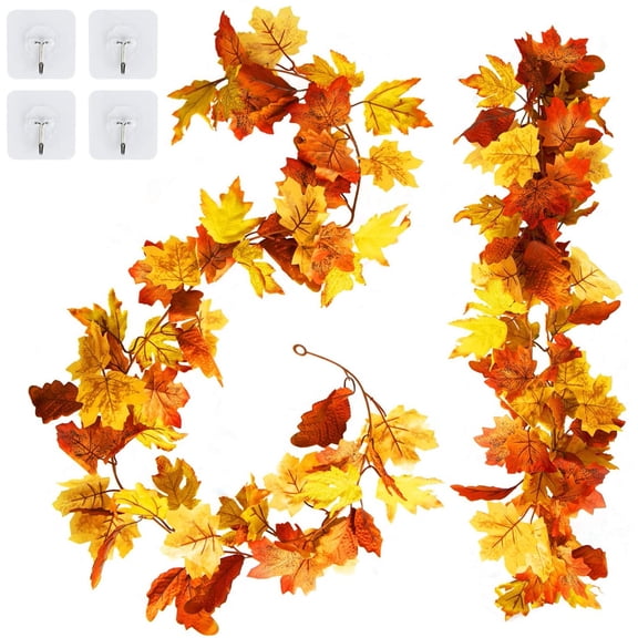 2 Pack Fall Garland, Fall-Decor Maple Leaf, 5.9ft/Piece Foliage Mantle Vine Artificial Fall-Decorations for Home, Fireplace, Mantle, Front Door, Thanksgiving Decor