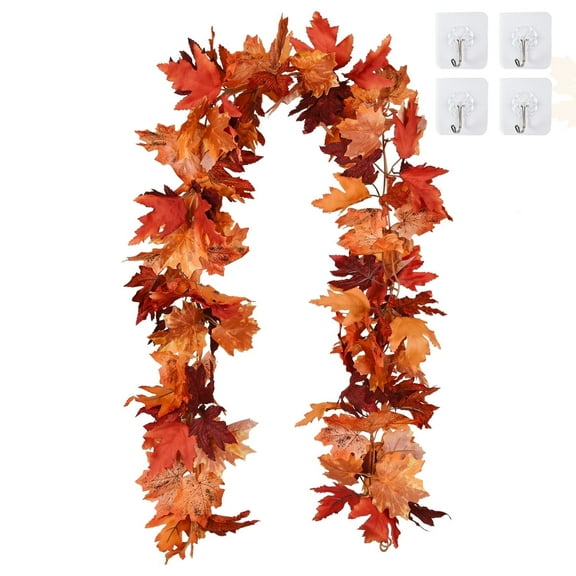 2 Pack Fall Garland Maple Leaf, 5.9Ft/Piece Hanging Vine Garland Artificial Autumn Foliage Garland Fall Leave Vines Thanksgiving Decor Home Wedding Fireplace Party Christmas Decorations