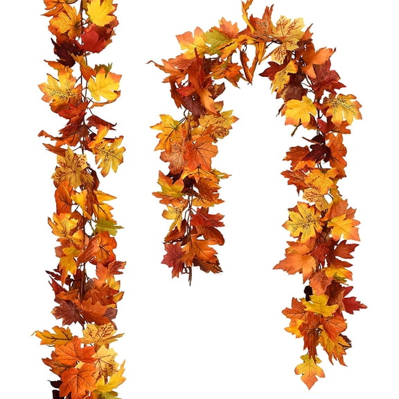 2 Pack Fall Garland Maple Leaf, Hanging Vine Garland 6 Color Artificial Autumn Foliage Garland Thanksgiving Decor for Home
