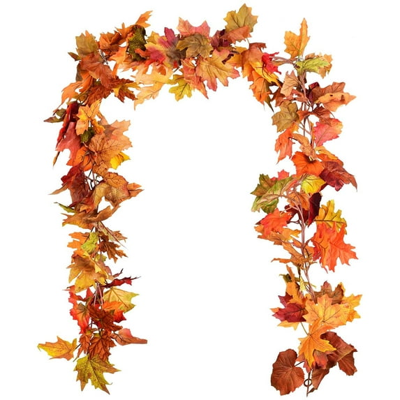 2 Pack Fall Garland Maple Leaf, Hanging Vine Garland 6 Color Artificial Autumn Foliage Garland Thanksgiving Decor for Home