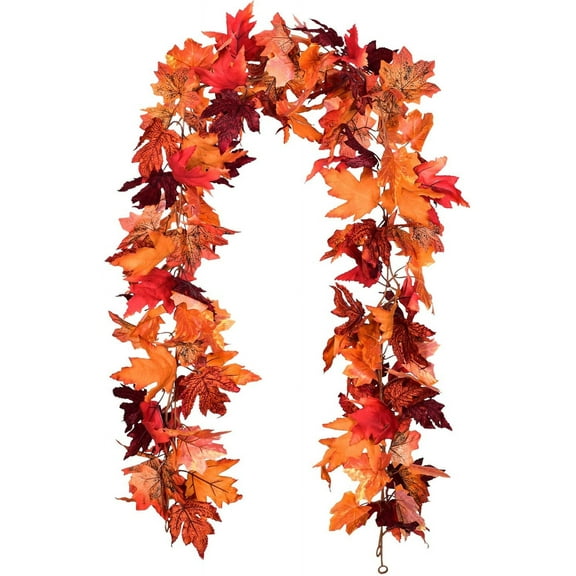 2 Pack Fall Garland Maple Leaf, Hanging Vine Garland 6 Color Artificial Autumn Foliage Garland Thanksgiving Decor for Home