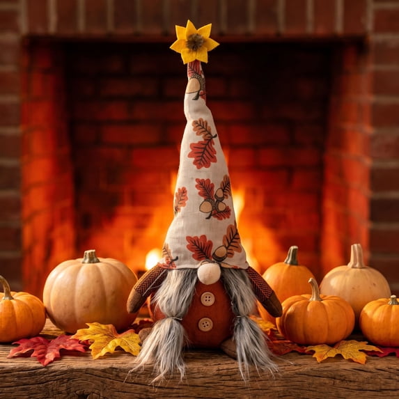 2 Pack Fall Gnomes Decor Pumpkin Leaf Faceless Gnome Dolls, Swedish Tomte Gnome Set with Sunflower Top for Thanksgiving, Cozy Tabletop Home Decor and Gift for Fall Lovers
