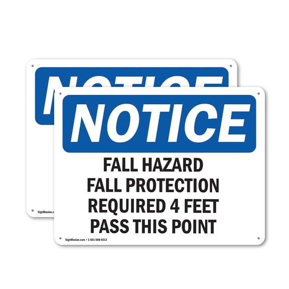 (2 Pack) Fall Hazard Fall Protection Required 4 Feet OSHA Notice Sign 24 Inch X 18 Inch Indoor / Outdoor Rust-Free Aluminum Metal Signs for Workplace, Workshop, and Construction Site,
