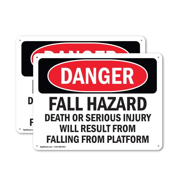 (2 Pack) Fall Hazard Falling From Platform OSHA Danger Sign 24 Inch X 18 Inch Indoor / Outdoor Rust-Free Aluminum Metal Signs for Workplace, Workshop, and Construction Site, Made in the
