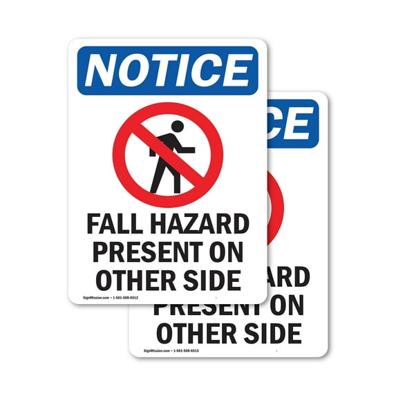(2 Pack) Fall Hazard Present Sign With Symbol OSHA Notice Sign 5 Inch X 7 Inch Vinyl Label Decal Sticker Weather Resistant, UV Protected for Workplace, Business, and Construction Site,