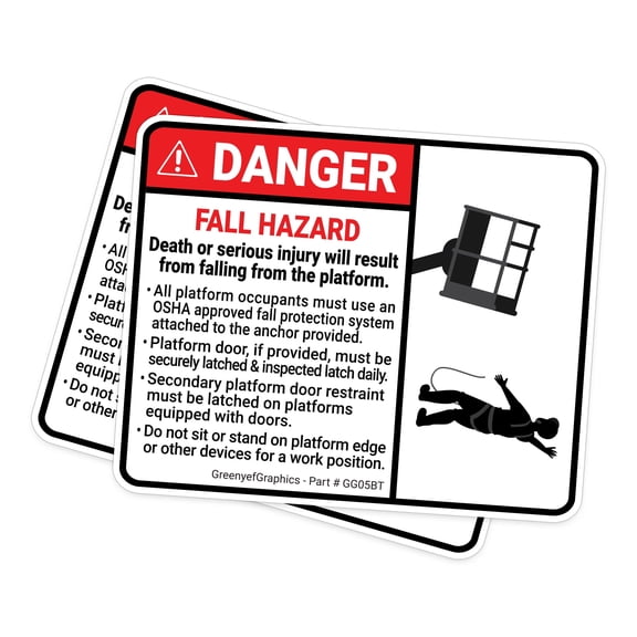 (2 Pack) Fall Hazard Sticker (Size: 5" x 4") | Warning Decal | Safety OSHA Laminated Decal for Bucket Truck, Crane Truck, Boom Truck