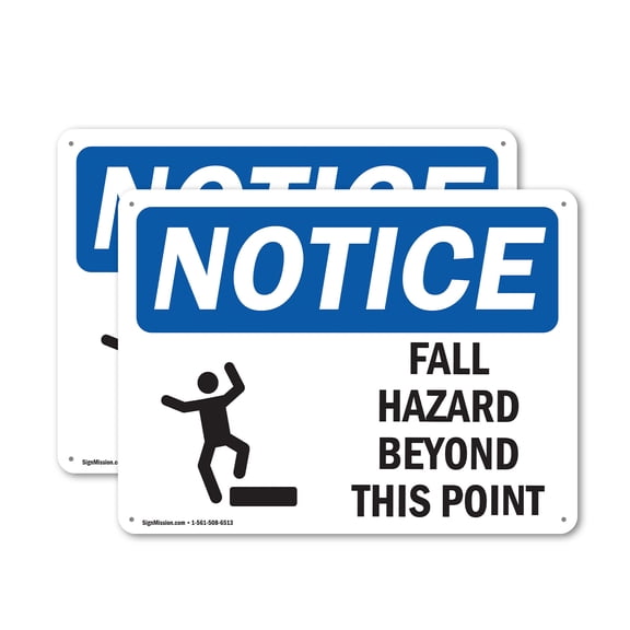 (2 Pack) Fall Hazards Beyond This Point OSHA Notice Sign 24 Inch X 18 Inch Plastic Sign, Weather Resistant, UV Protected for Workplace, Business, and Construction Site, Made in the USA