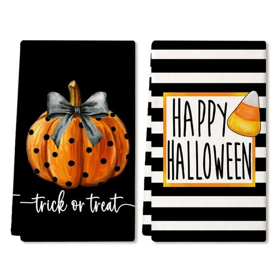 2 Pack Fall Kitchen Towels Dish Towels, 16x24 Inch Seasonal Cloth Tea Towel Pumpkin Buffalo Plaid Halloween Hand Towel Dishcloth Autumn Cloth Towel for Farmhouse Home Housewarming Gift