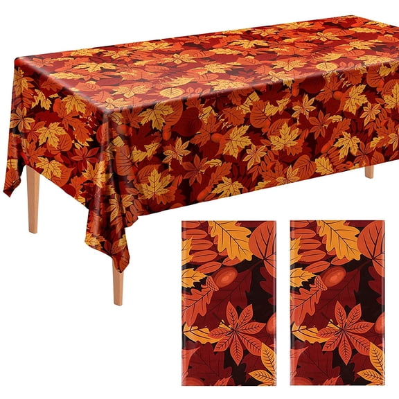 2 Pack Fall Leaf Tablecloth Table Cover Plastic Autumn Thanksgiving Tablecloth Maple Leaves Table Cloth 108 x 54 Inches for Harvest Fall Thanksgiving Parties Decor