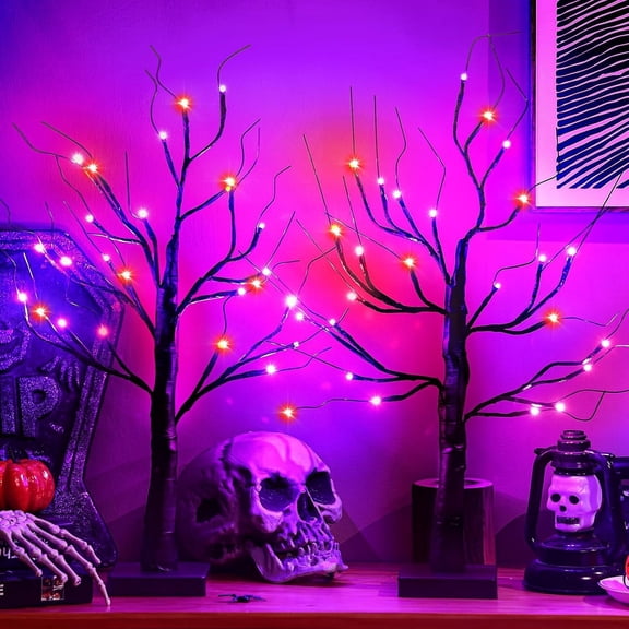 2 Pack Fall Lighted Maple Tree 48 LED Lights Thanksgiving Decoration Artificial Tree Lights 20 inch Battery or USB Powered DIY Table Light for Desktop Autumn Harvest Party Indoor Decor