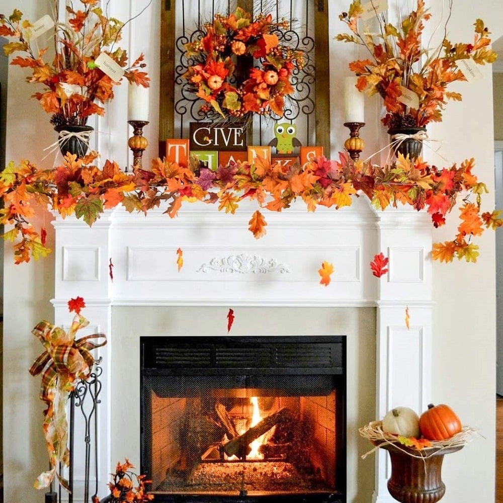 2 Pack Fall Maple Garland - 5.8ft/Piece Artificial Fall Foliage Garland ...