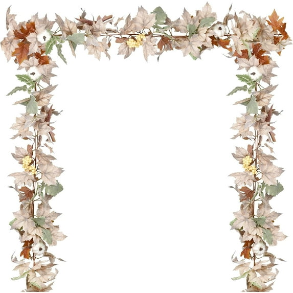2 Pack Fall Maple Leaf Hanging Vine Garland Artificial Autumn Foliage Thanksgiving Decor for Home Wedding Fireplace Party Christmas (White&Green)