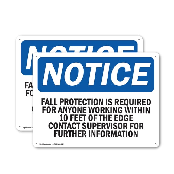 (2 Pack) Fall Protection Is Required For Anyone Working OSHA Notice Sign 24 Inch X 18 Inch Plastic Sign, Weather Resistant, UV Protected for Workplace, Business, and Construction Site,