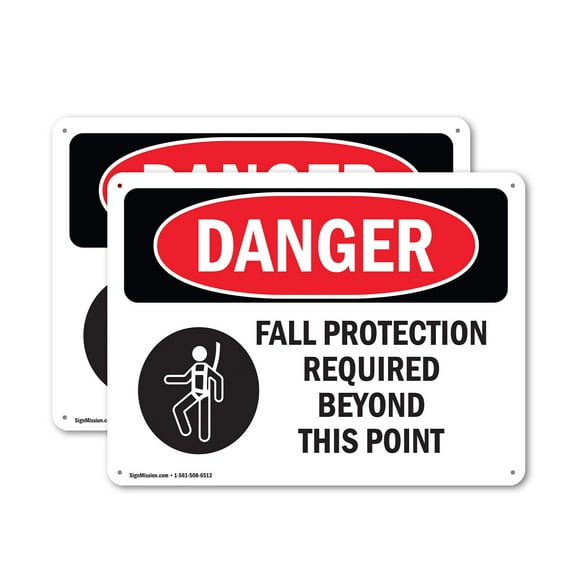 (2 Pack) Fall Protection Required Beyond OSHA Danger Sign 14 Inch X 10 Inch Plastic Sign, Weather Resistant, UV Protected for Workplace, Business, and Construction Site, Made in the USA
