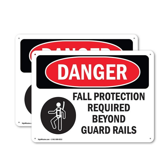 (2 Pack) Fall Protection Required Beyond OSHA Danger Sign 24 Inch X 18 Inch Plastic Sign, Weather Resistant, UV Protected for Workplace, Business, and Construction Site, Made in the USA