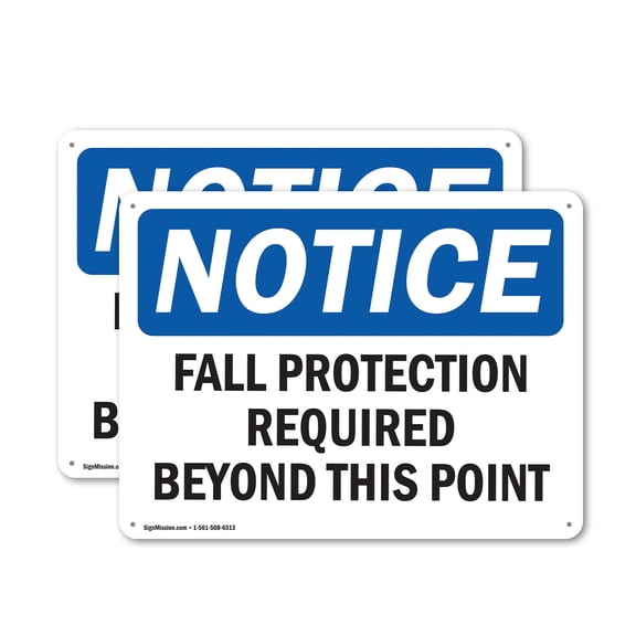 (2 Pack) Fall Protection Required Beyond This Point OSHA Notice Sign 18 Inch X 12 Inch Plastic Sign, Weather Resistant, UV Protected for Workplace, Business, and Construction Site, Made