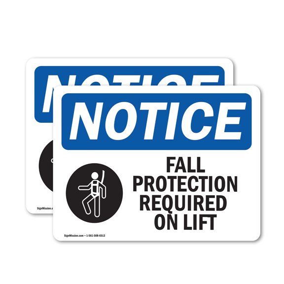 (2 Pack) Fall Protection Required On Lift Sign