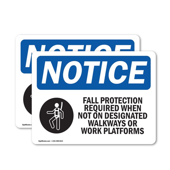 (2 Pack) Fall Protection Required When Sign