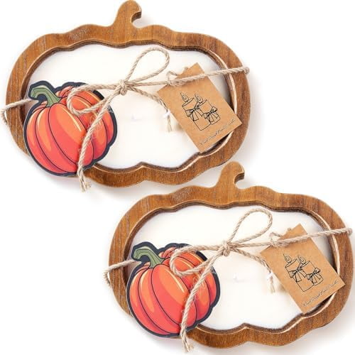 2 Pack Fall Wood Dough Bowl Candle, 8 Rustic Wooden Scented Candles, Farmhouse Autumn Decor for Thanksgiving Table, Home, Cozy Fall Gifts for Friend, Family(Cinnamon Scent,Pumpkin)