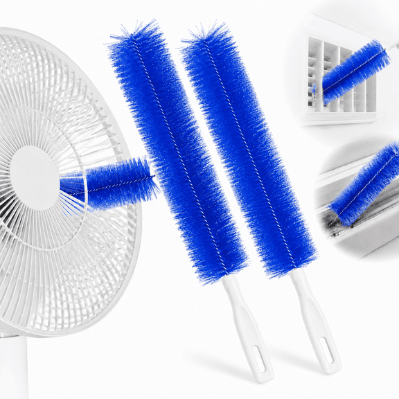 2 Pack Fan Cleaning Brush, Bendable Duster Brush for Fan Grilles, AC Vents, Blinds, Window Tracks, Keyboard & Car Vents, Soft Dense Bristles, Reusable Dust Remover, Blue