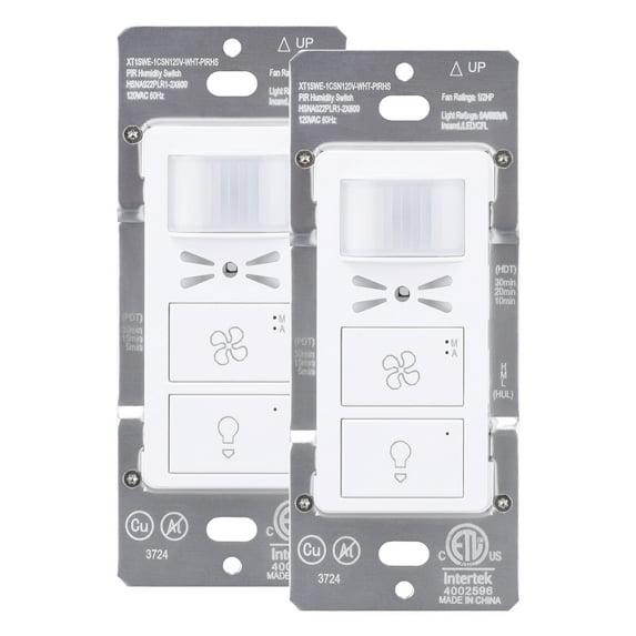 2 Pack Fan Light Switch with Humidity Sensor + PIR Motion Sensor, Humidity Monitoring & Light Control for Bathrooms, Basements