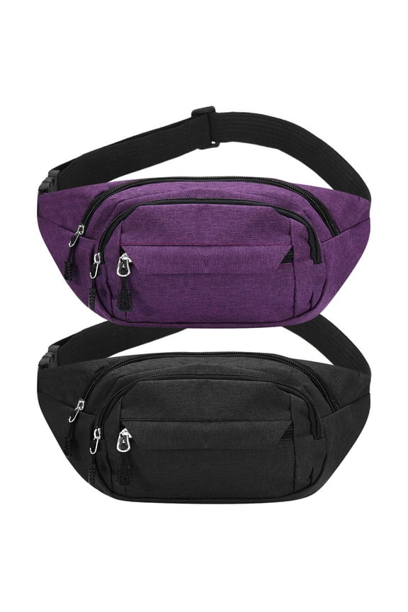 2 Pack Fanny Packs for Men Women,Crossbody Waist Bag Pack With 4-Zipper Pockets for Travel Running Hiking Workout Dog Walking Outdoors Sport Fishing Waist Pack Bag Carrying All Phones