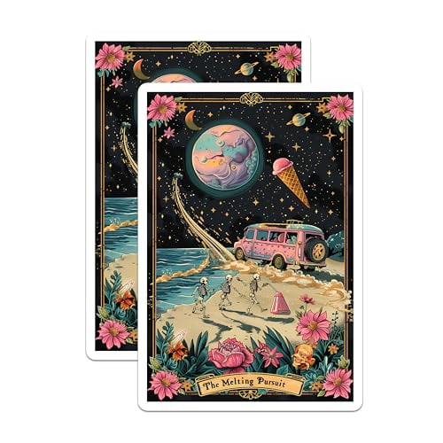 (2 Pack) Fantasy Art Magnet - Whimsical Skeletons - Space Ice Cream - Retro Van - Unique Fun Decor - 5" On Longest Side - Sticks to Smooth Flat Surfaces - Made in USA - MAG10005