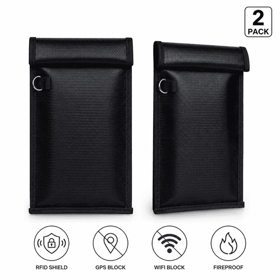 2 Pack Faraday Bag Signal Blocking Pouch, 8x4.7 In RFID Shielding Case Fireproof for Cell Phone & Car Key Fob Privacy