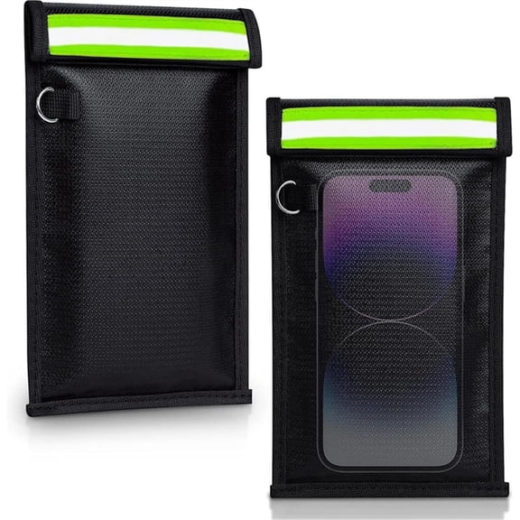 2-Pack Faraday Bags, Fireproof & Waterproof Signal Blocking Pouches For Car Keys & Cell Phones, RFID Blocking Anti-Theft Privacy Cases, Universal Size With Reflective Strip