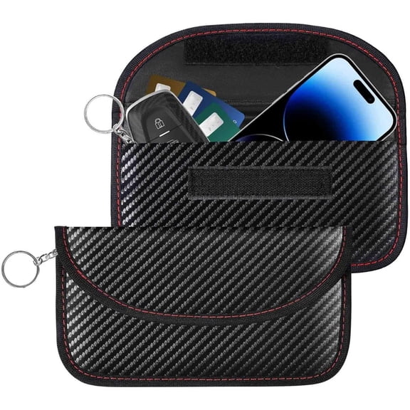 2 Pack Faraday Bags for Key Fob Cell Phone, 8.3x4.3in Faraday Pouch Car Keys RFID Signal Blocking Holder, Waterproof Keyless Entry Blocker Protector, Anti-Theft Security Cage Case, Carbon Fiber