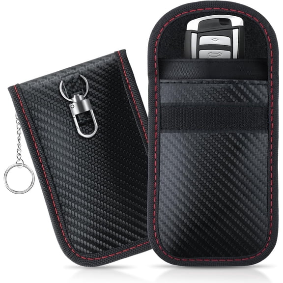2-Pack Faraday Key Fob Protector, 3.15"X5.12" Double-Layer Carbon Fiber Material Anti-Theft Faraday Bag | Car RFID Signal Blocking Pouch, Anti-Hacking for Car Key Fob Cover (Black)